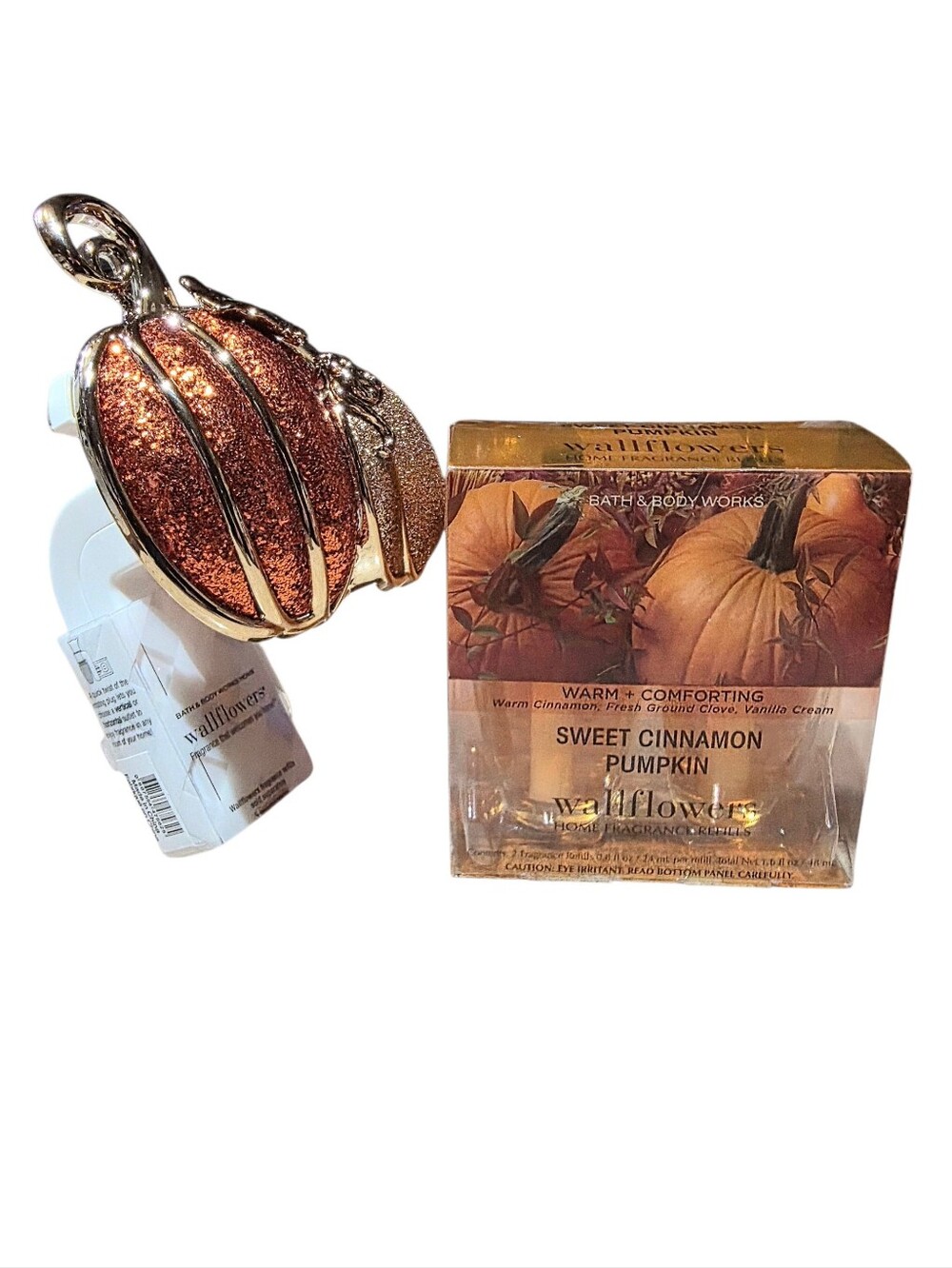 SWEET CINNAMON PUMPKIN WALLFLOWER FRAGRANCE AND GLITTER PUMPKINS PLUG BATH BODY